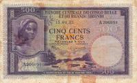 p28a from Belgian Congo: 500 Francs from 1953